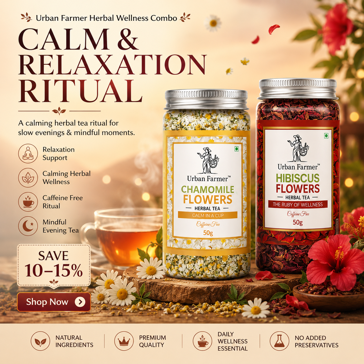 Calm & Relaxation Ritual | Chamomile & Hibiscus Herbal Tea Bundle