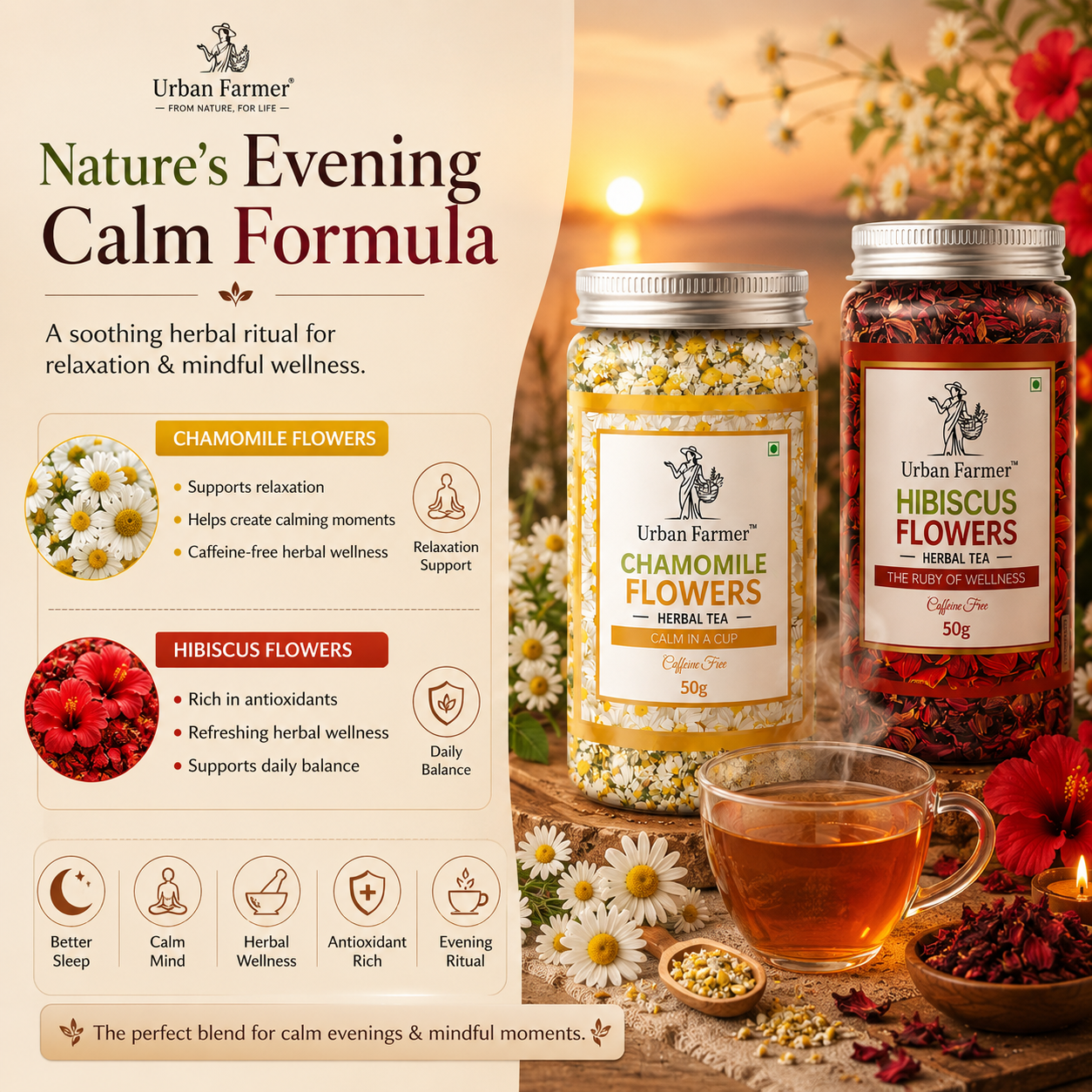 Calm & Relaxation Ritual | Chamomile & Hibiscus Herbal Tea Bundle