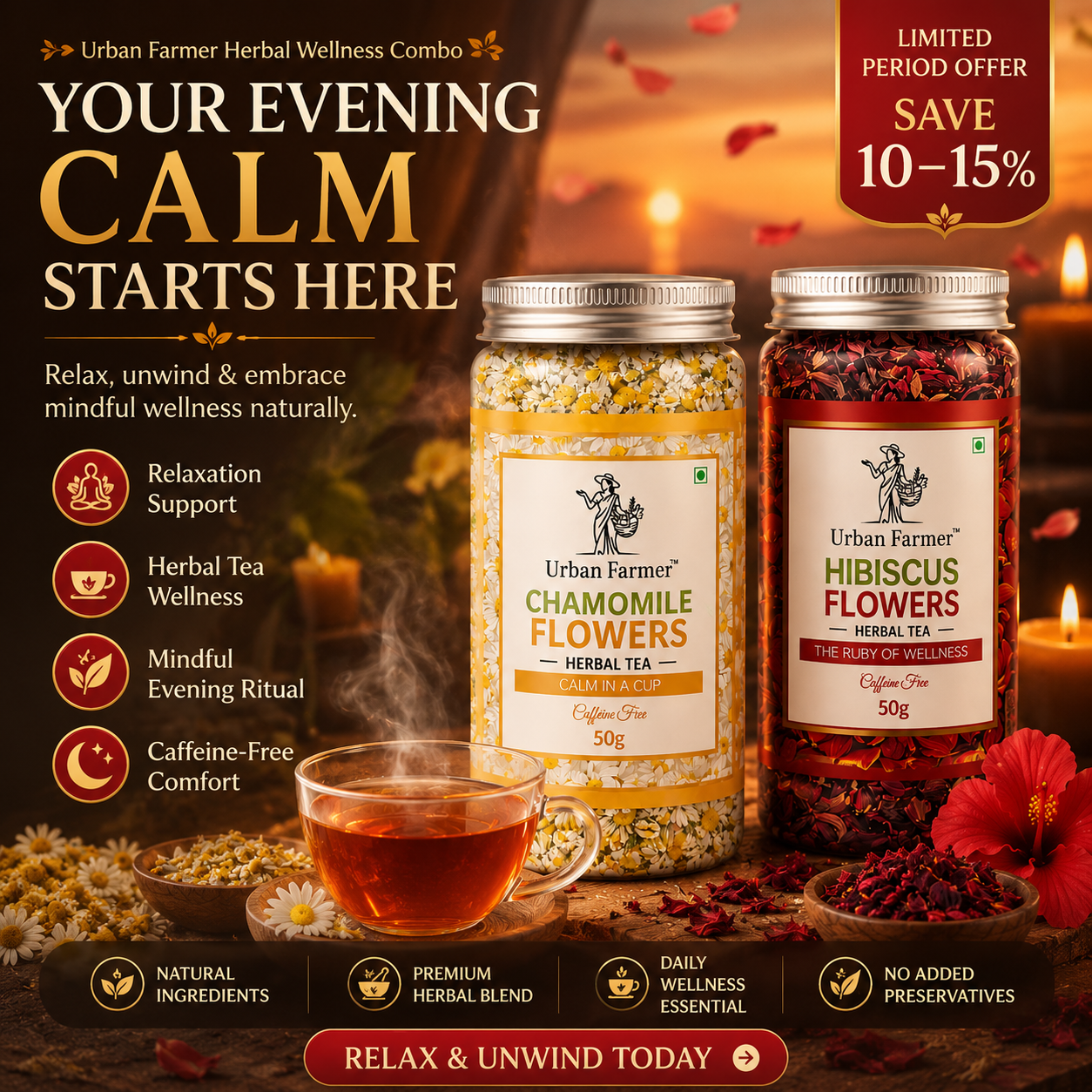 Calm & Relaxation Ritual | Chamomile & Hibiscus Herbal Tea Bundle