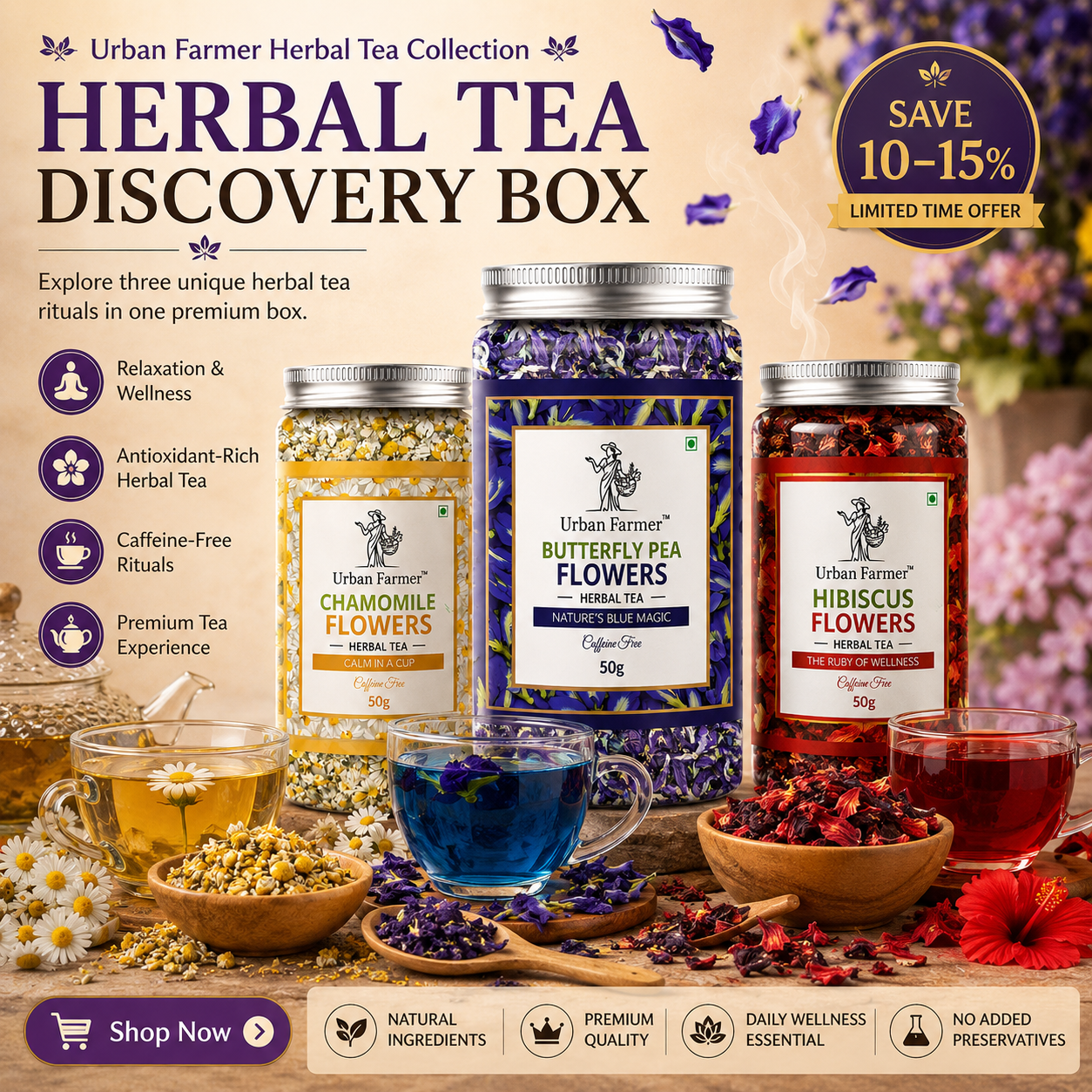 Herbal Tea Discovery Box | Butterfly Pea, Chamomile & Hibiscus Flowers